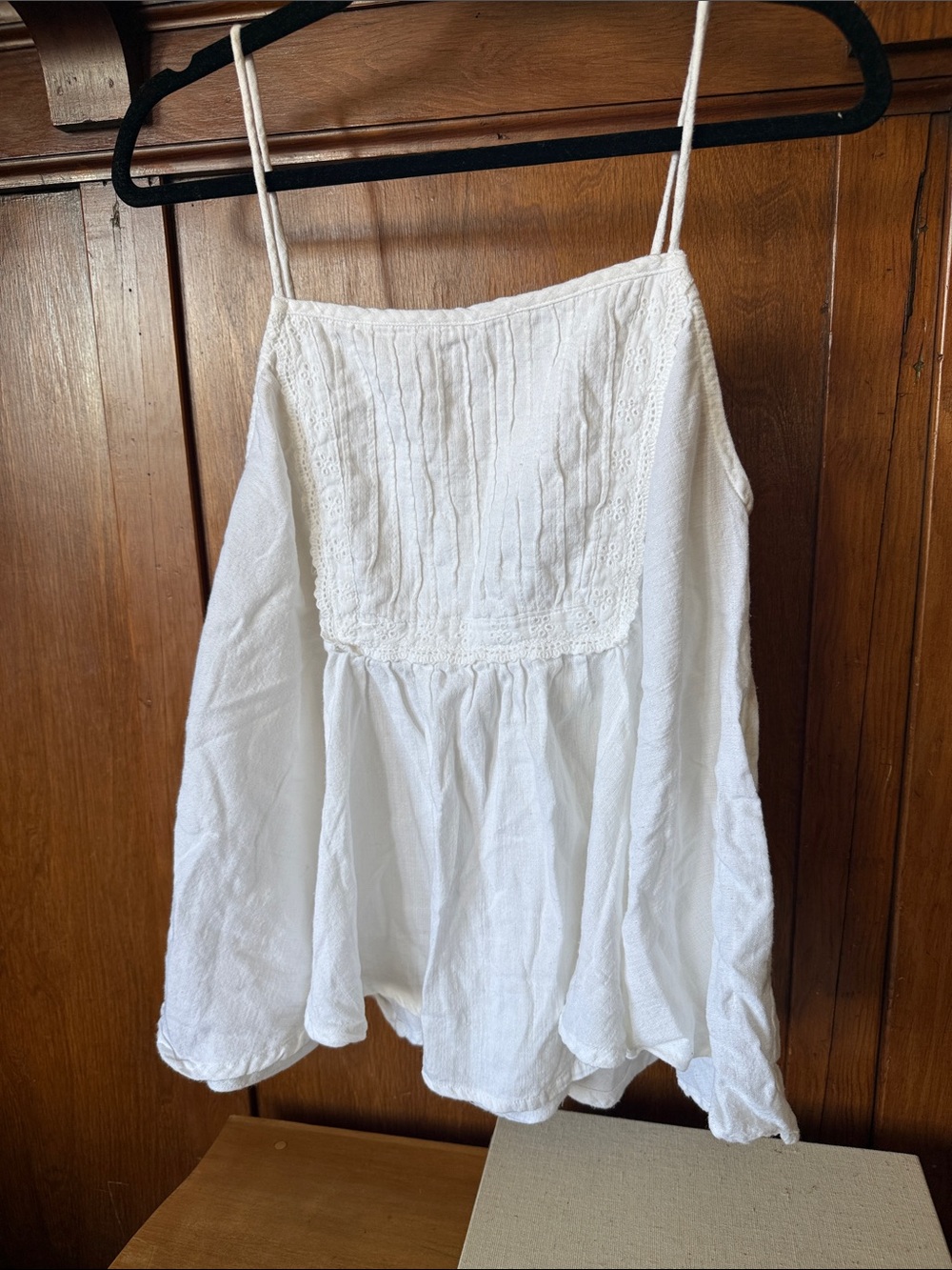 White Cotton Pintuck & Lace Spaghetti-Strap Camisole